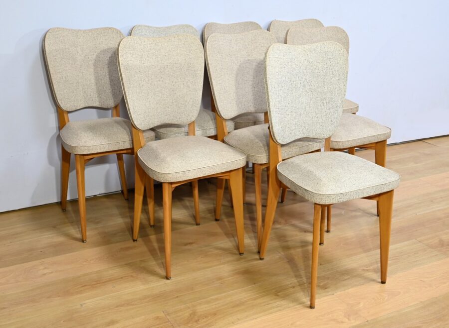 Suite de 6 Chaises en Hêtre et Simili Cuir – 1960 – Image 2