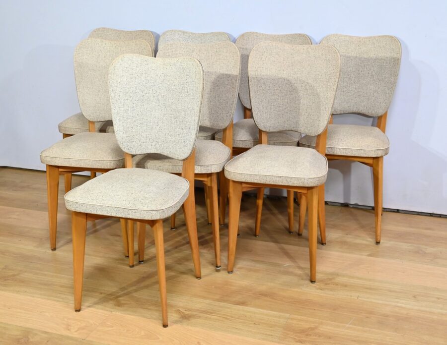 Suite de 6 Chaises en Hêtre et Simili Cuir – 1960 – Image 3