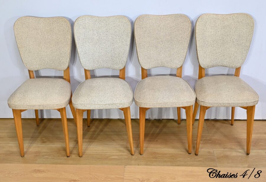 Suite de 6 Chaises en Hêtre et Simili Cuir – 1960 – Image 4