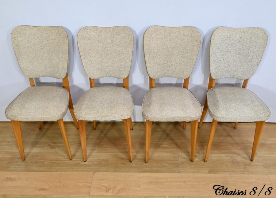 Suite de 6 Chaises en Hêtre et Simili Cuir – 1960 – Image 5