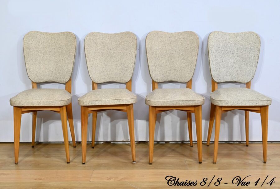 Suite de 6 Chaises en Hêtre et Simili Cuir – 1960 – Image 7