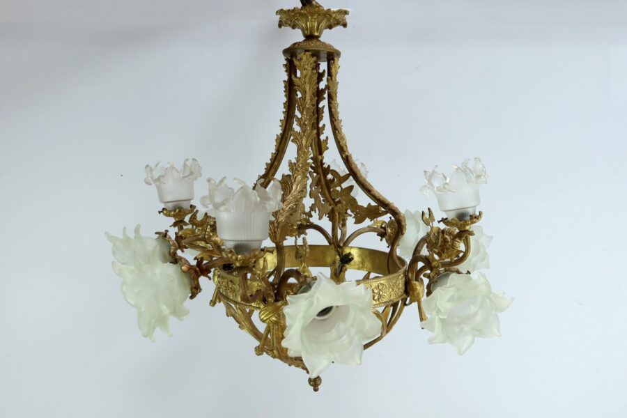 Lustre à 12 Lumières en Bronze Doré, style Napoléon III - Fin XIXe