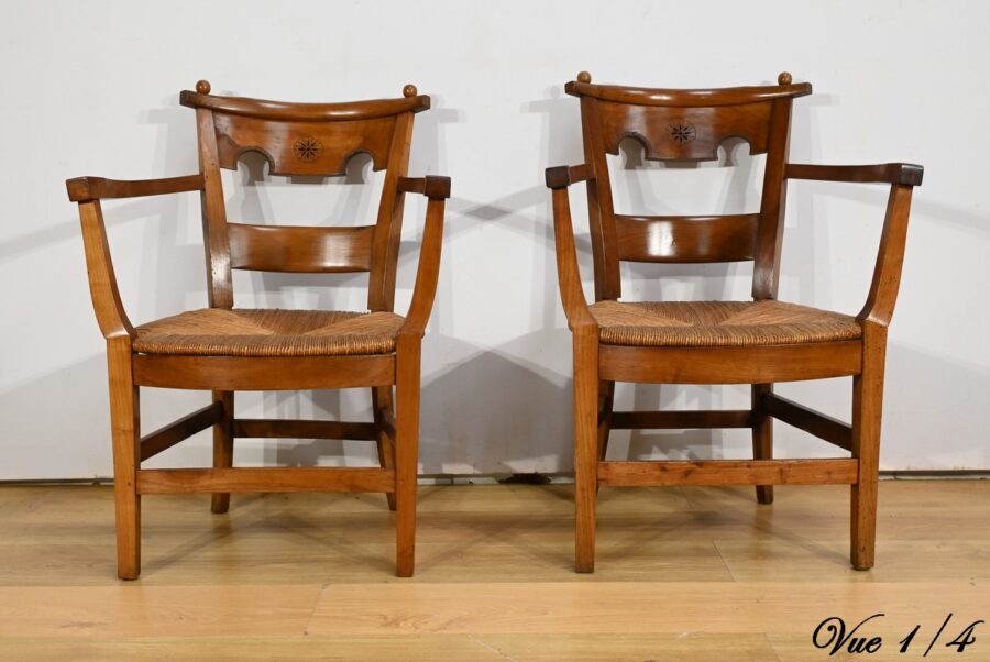 Paire de Fauteuils en Merisier, époque Directoire – Début XIXe – Image 4