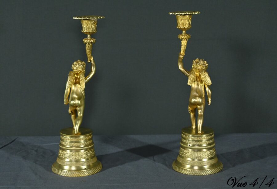 Paire de Bougeoirs en Bronze Doré – Milieu XIXe – Image 23