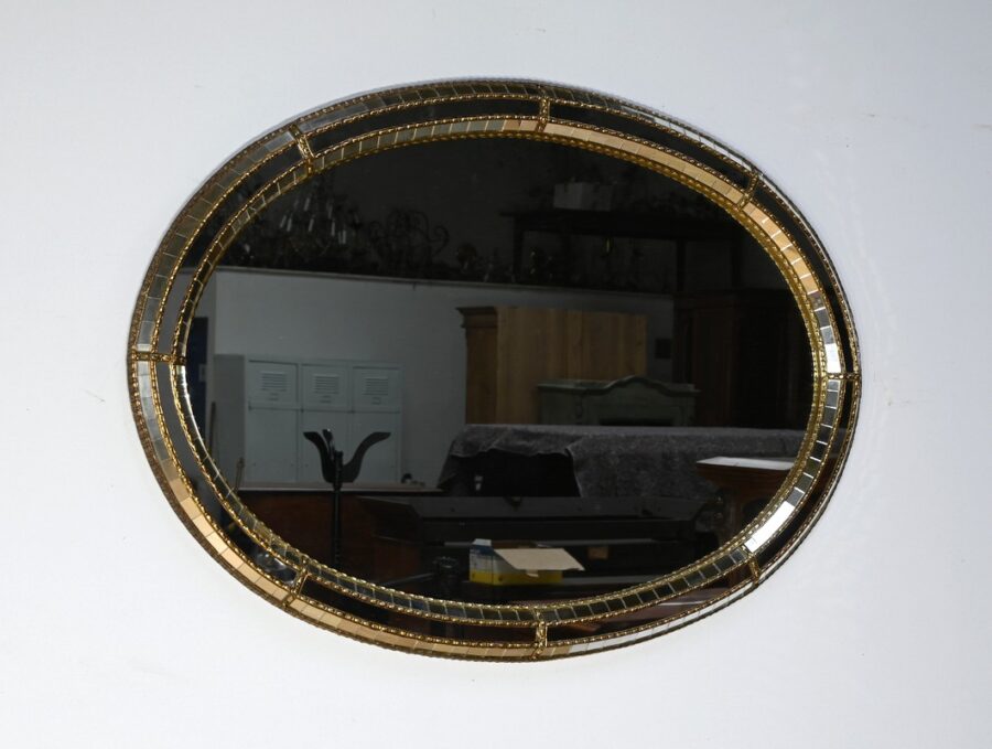 Miroir Ovale à Parclose en Laiton, style Hollywood Regency - 1970 – Image 2