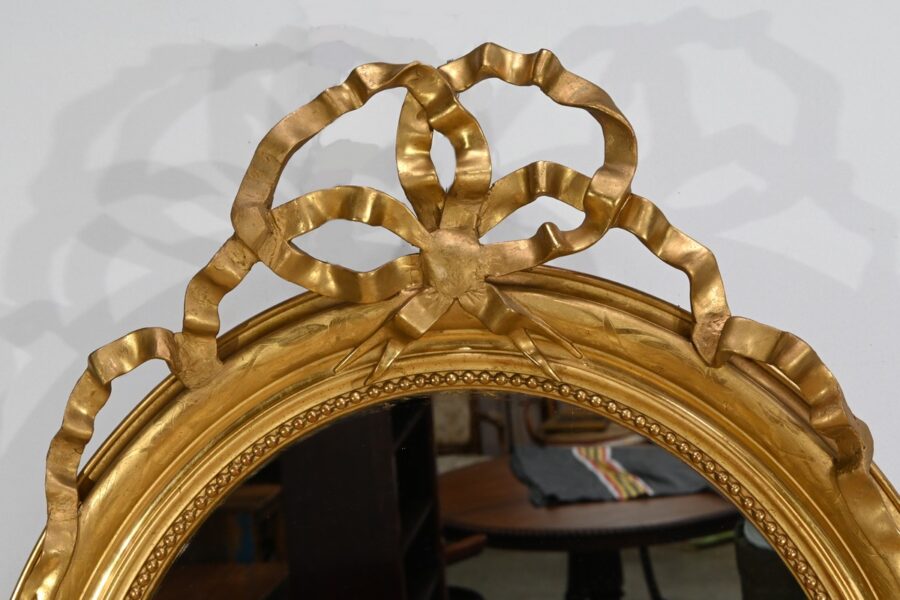 Miroir Ovale en Bois Doré, style Louis XVI, époque Napoléon III – Milieu XIXe – Image 4