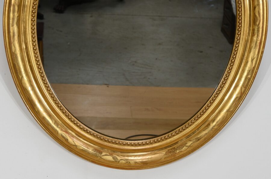 Miroir Ovale en Bois Doré, style Louis XVI, époque Napoléon III – Milieu XIXe – Image 9