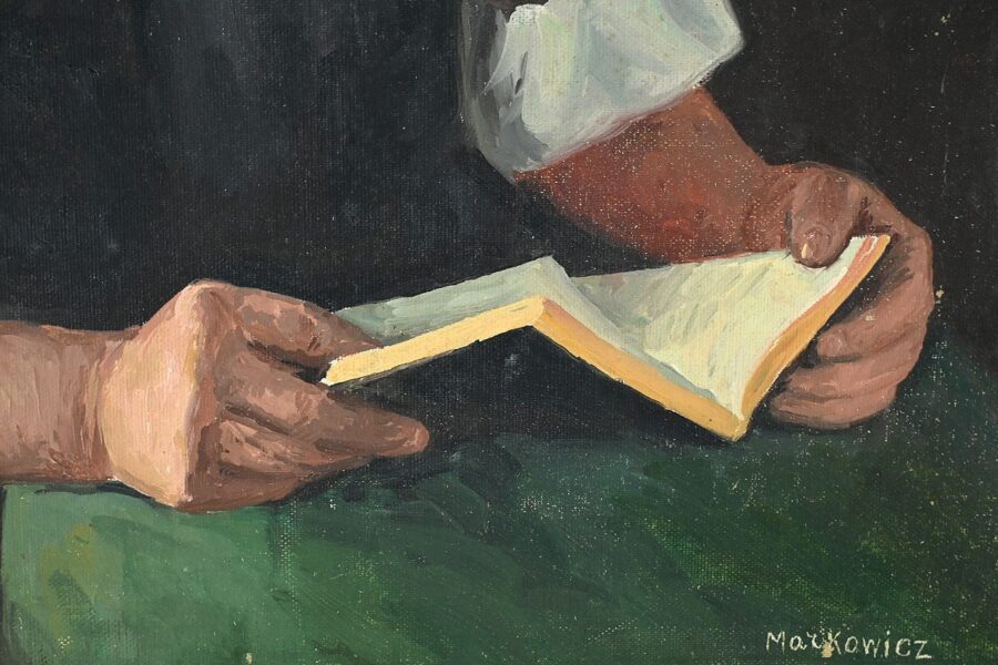 Huile sur Toile, "Polonaise à sa Lecture", signée A. Markowicz - Début XXe – Image 12