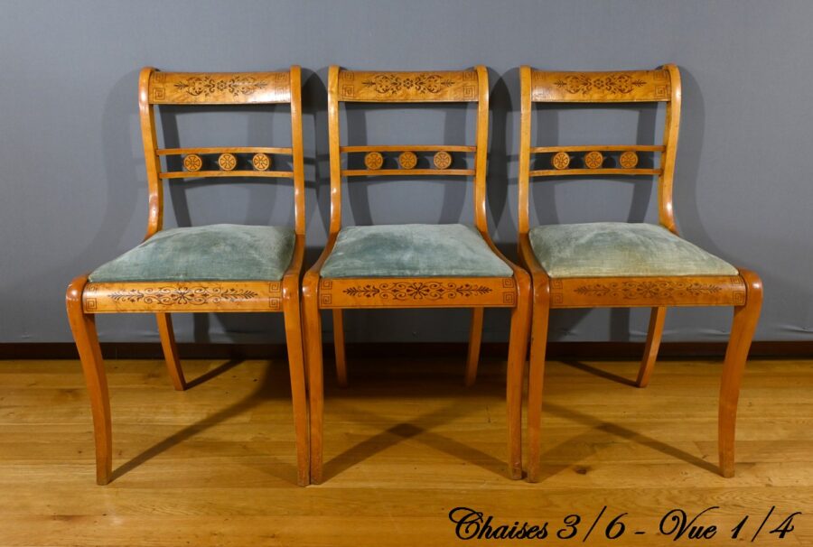 Chaises en Érable Moucheté, style Charles X - Milieu XXe – Image 4