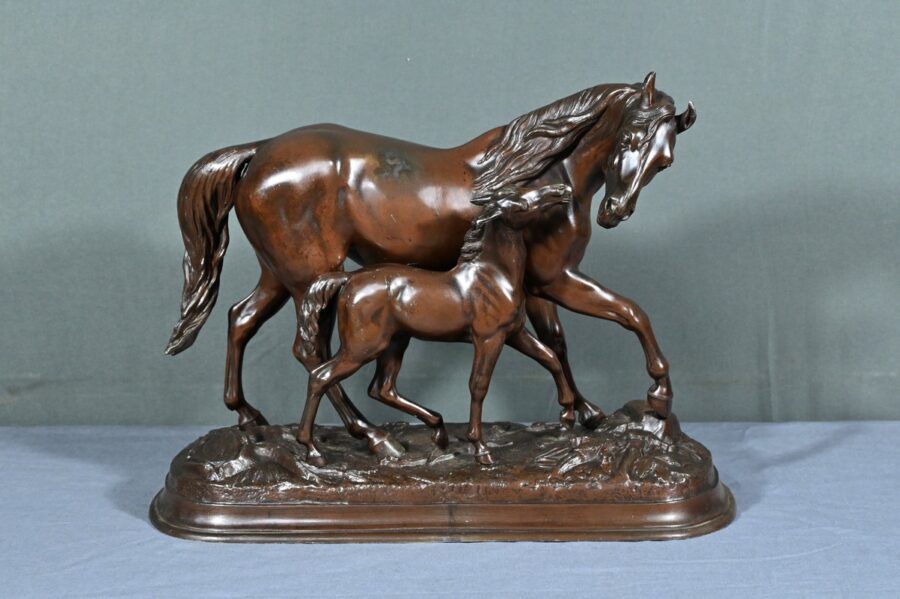 Régule, Cheval et son Poulain, signé E. Loiseau – Début XXe