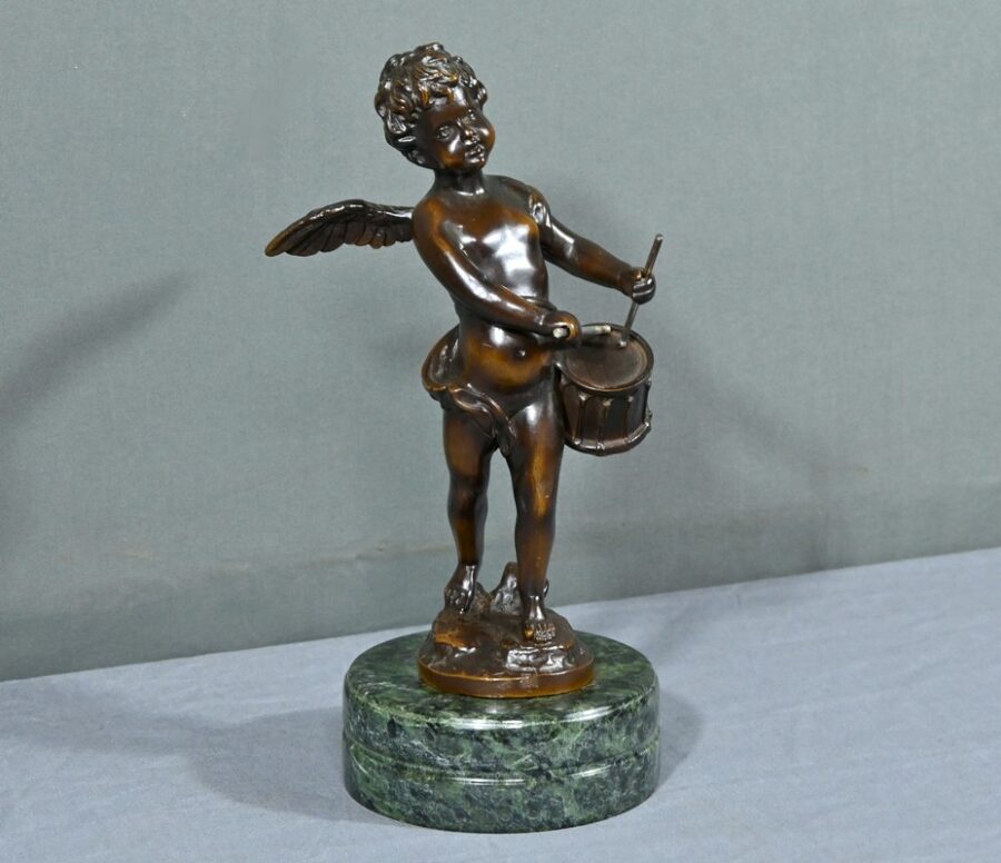 Bronze Putto au Tambourin, signé A.Moreau – Fin XIXe – Image 2