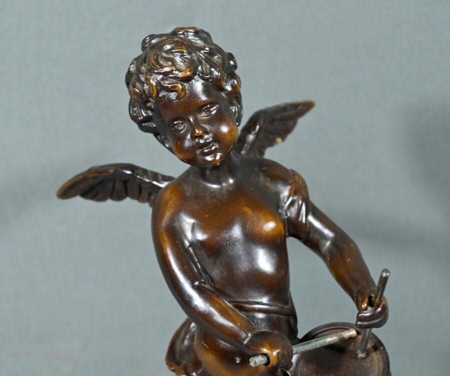 Bronze Putto au Tambourin, signé A.Moreau – Fin XIXe – Image 5