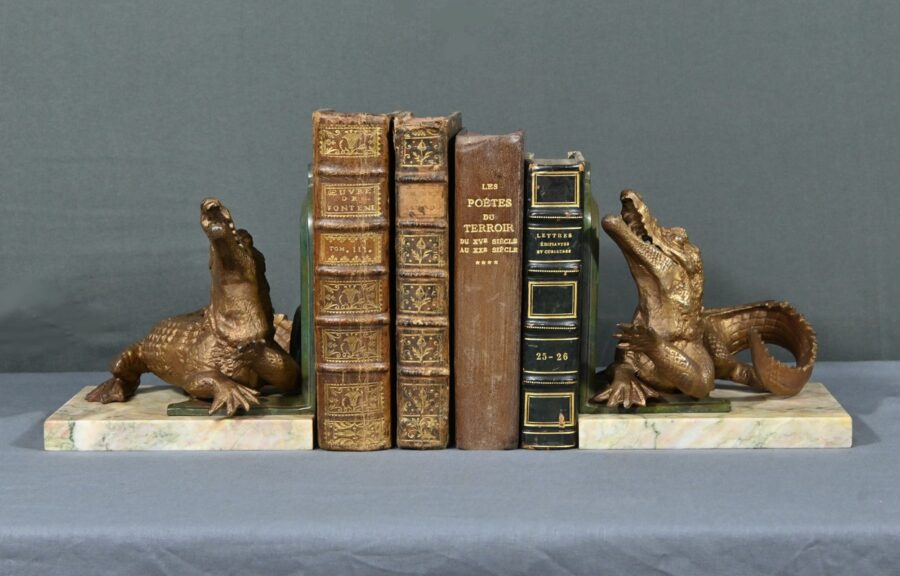 Serre-livres Crocodiles en Régule et Bronze – 1920