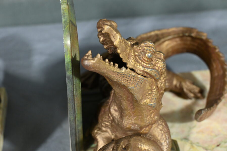 Serre-livres Crocodiles en Régule et Bronze – 1920 – Image 12