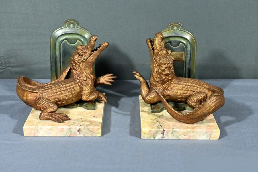 Serre-livres Crocodiles en Régule et Bronze – 1920 – Image 14