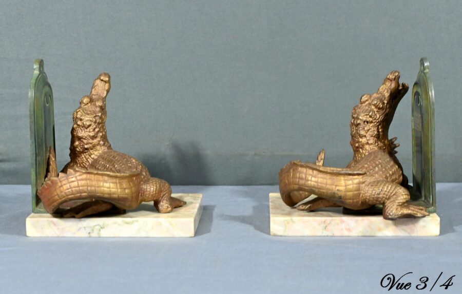 Serre-livres Crocodiles en Régule et Bronze – 1920 – Image 16