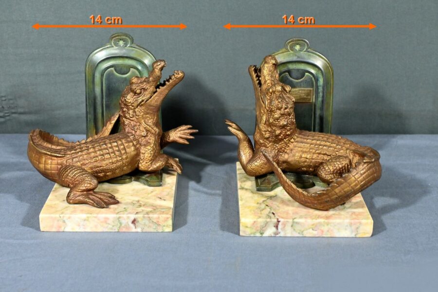 Serre-livres Crocodiles en Régule et Bronze – 1920 – Image 19