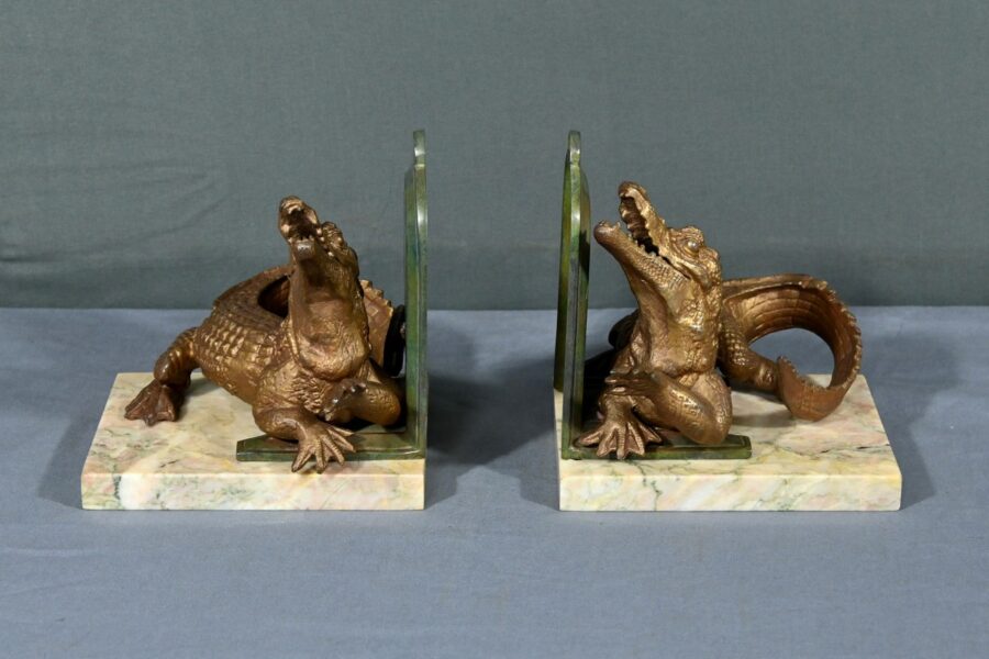 Serre-livres Crocodiles en Régule et Bronze – 1920 – Image 2