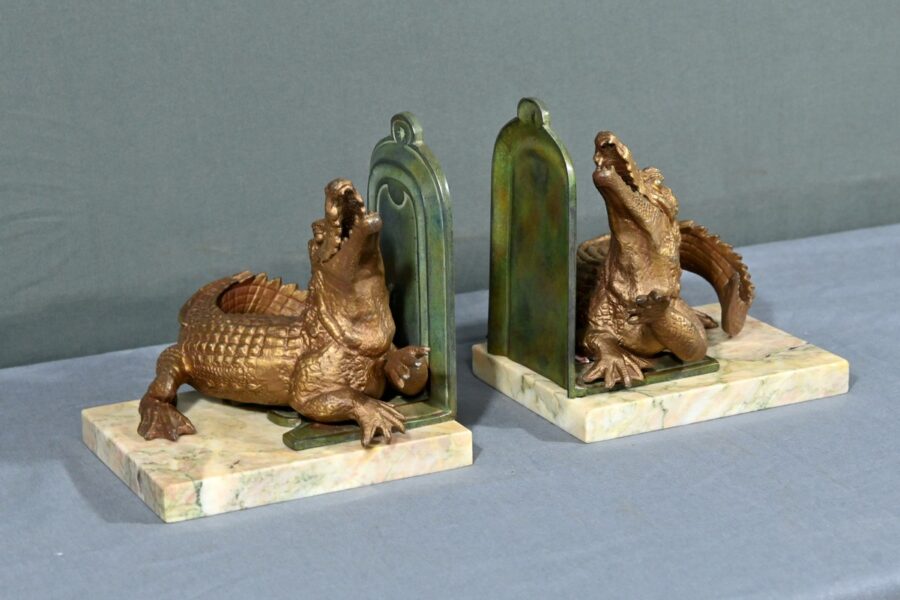 Serre-livres Crocodiles en Régule et Bronze – 1920 – Image 3
