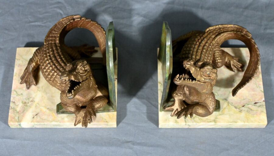 Serre-livres Crocodiles en Régule et Bronze – 1920 – Image 5