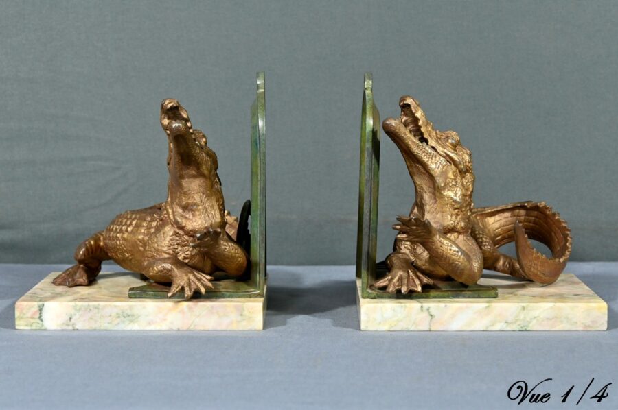 Serre-livres Crocodiles en Régule et Bronze – 1920 – Image 6