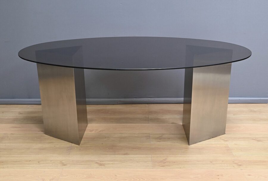 Table Ovale en Verre Fumé - 1960