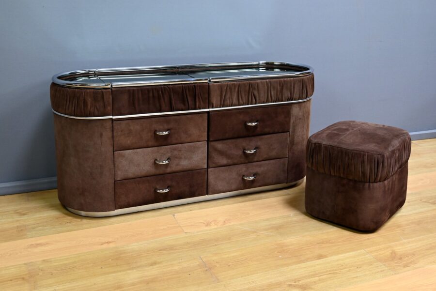 Coiffeuse et son Pouf en Nubuck, design Italien – 1970 – Image 3