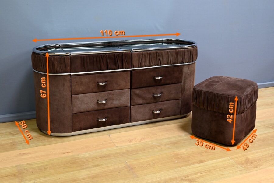Coiffeuse et son Pouf en Nubuck, design Italien – 1970 – Image 27