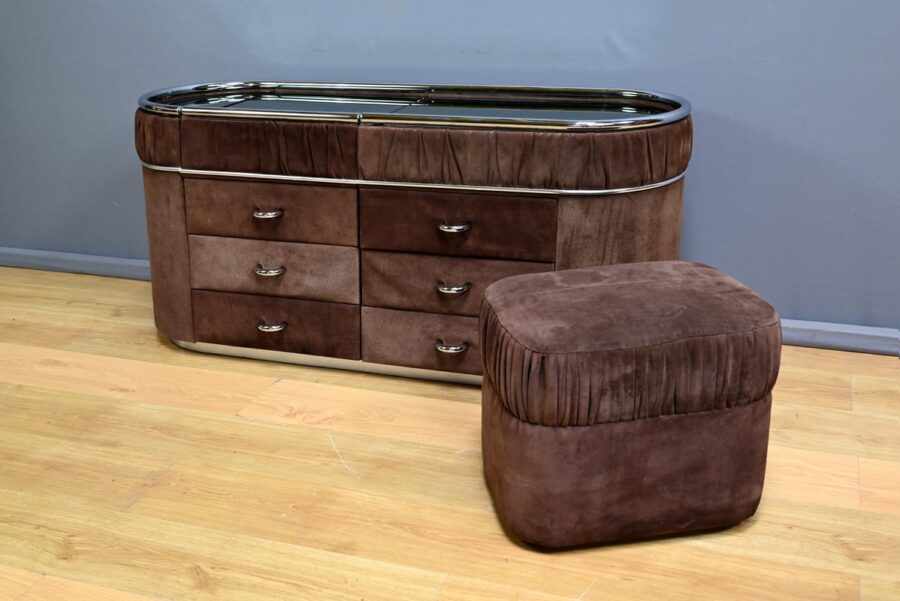 Coiffeuse et son Pouf en Nubuck, design Italien – 1970 – Image 4