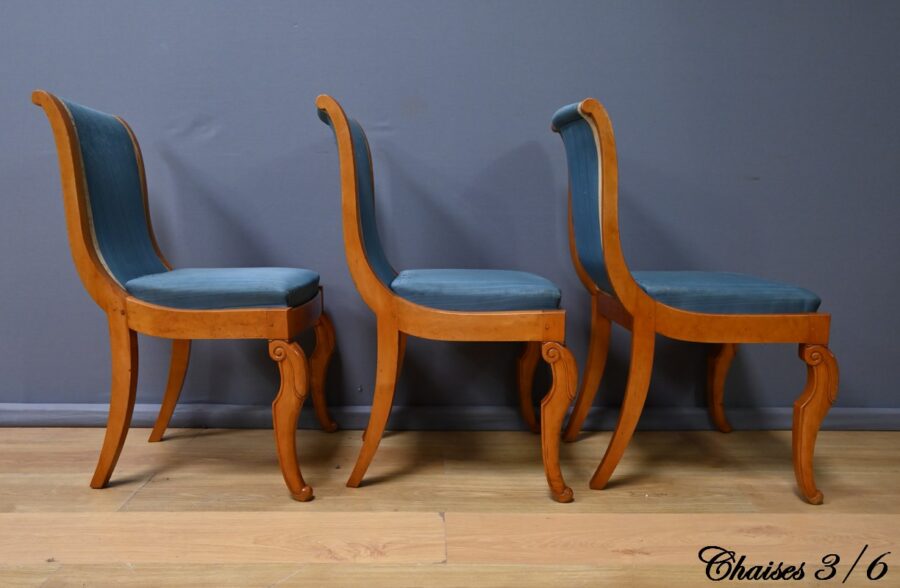 Suite de 6 Chaises en Erable et Merisier, style Charles X – Milieu XXe – Image 10