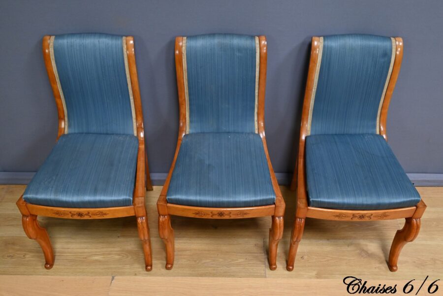 Suite de 6 Chaises en Erable et Merisier, style Charles X – Milieu XXe – Image 7