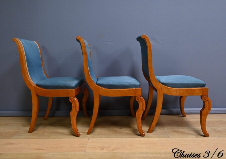 Suite de 6 Chaises en Erable et Merisier, style Charles X – Milieu XXe – Image 8